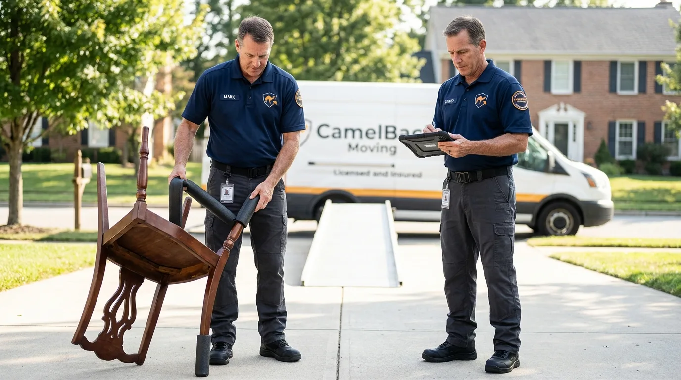 Movers inspecting furniture for damage prevention before loading in Marietta, PA